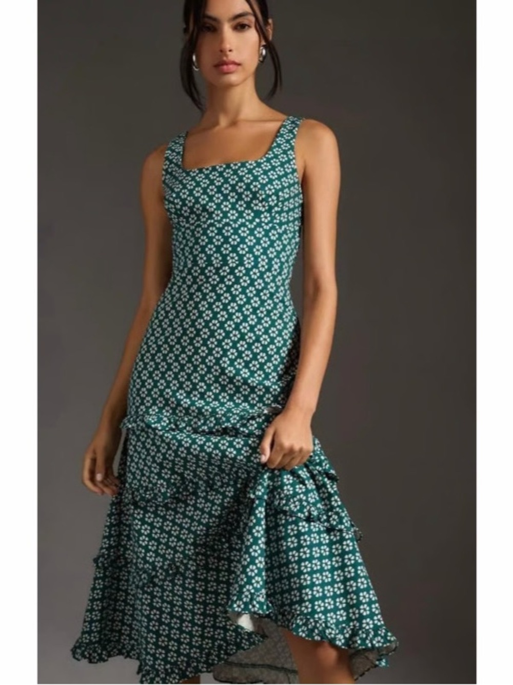 NWT Anthropologie The Blythe Square-neck Tiered Dress In Green‎ Womens Size XL